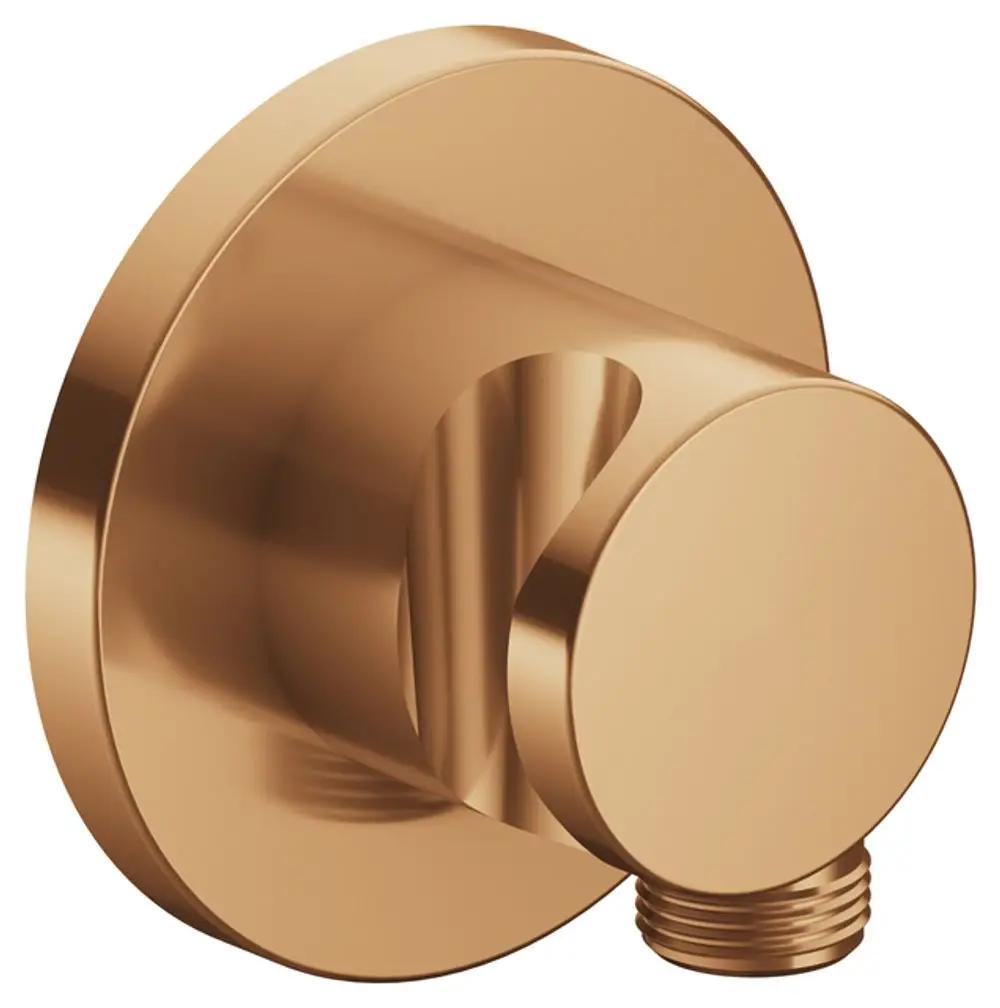 Schlauchanschluss in runder Form, hergestellt von Keuco, mit einer gebürsteten Bronze-Oberfläche und einem ausgeformten Anschluss für eine Brausehalterung.